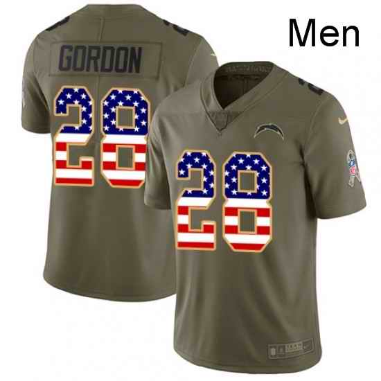 Men Nike Los Angeles Chargers 28 Melvin Gordon Limited OliveUSA Flag 2017 Salute to Service NFL Jersey